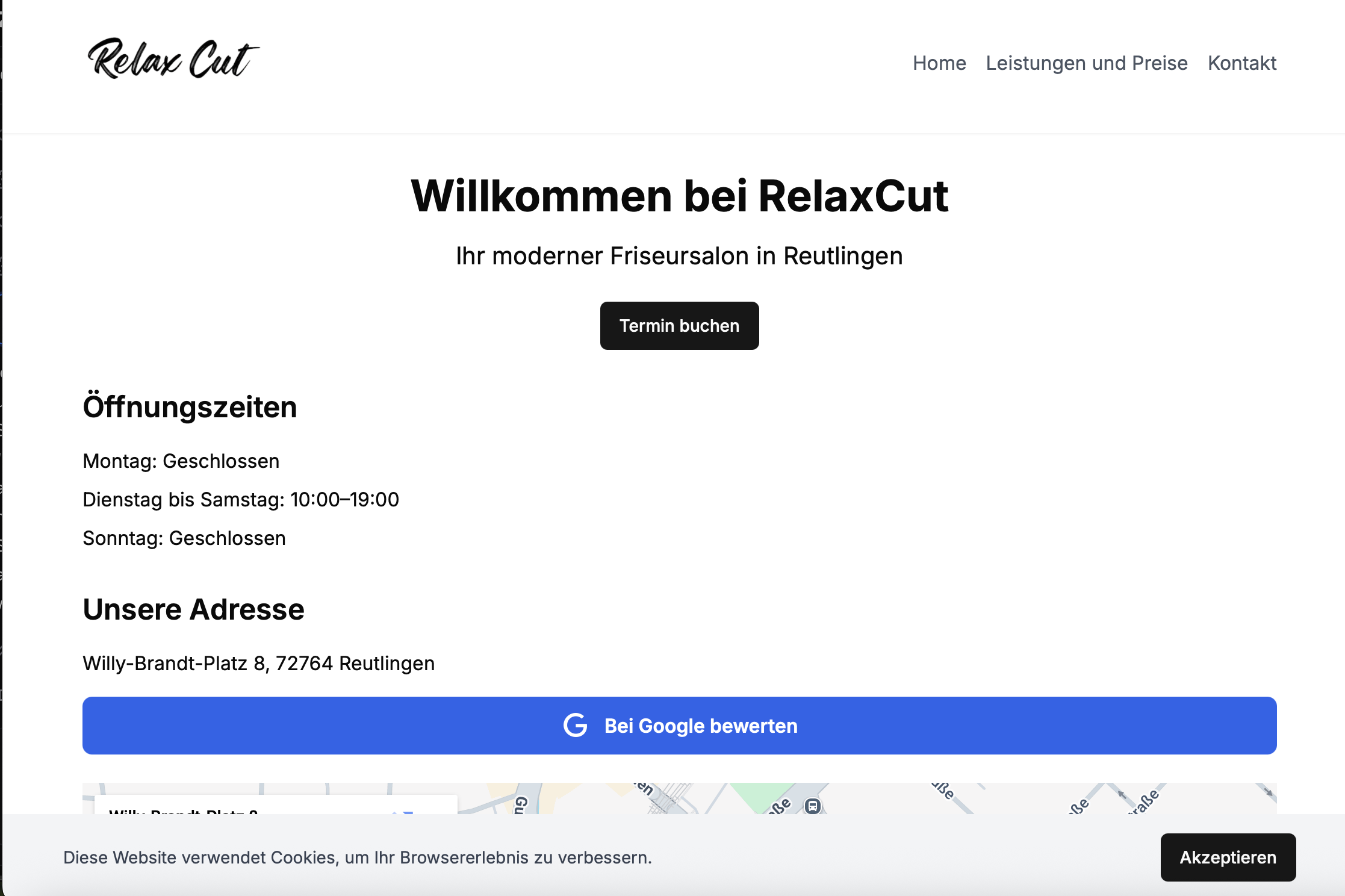 RelaxCut Reutlingen Website Screenshot
